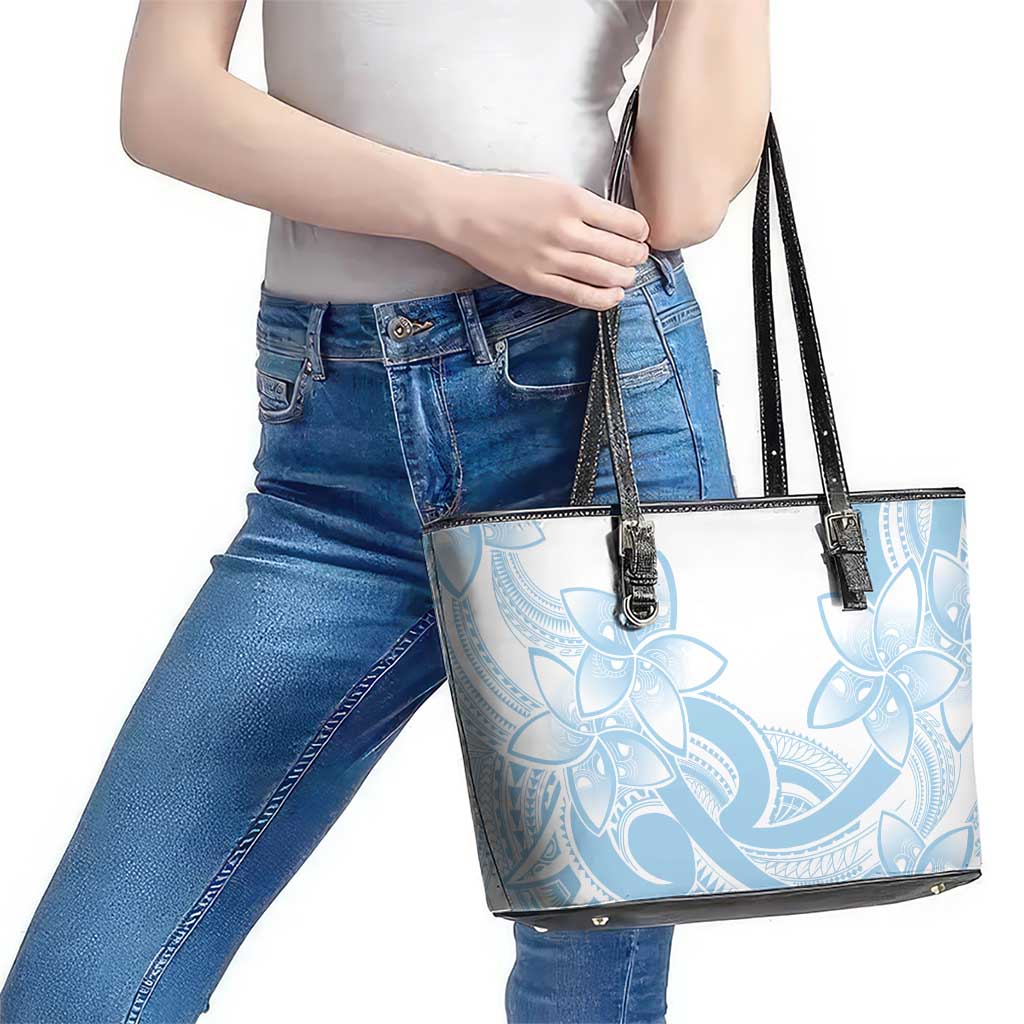 Polynesian Tribal Plumeria Lotu Tamaiti Leather Tote Bag Pastel Sky Blue - Polynesian Pride