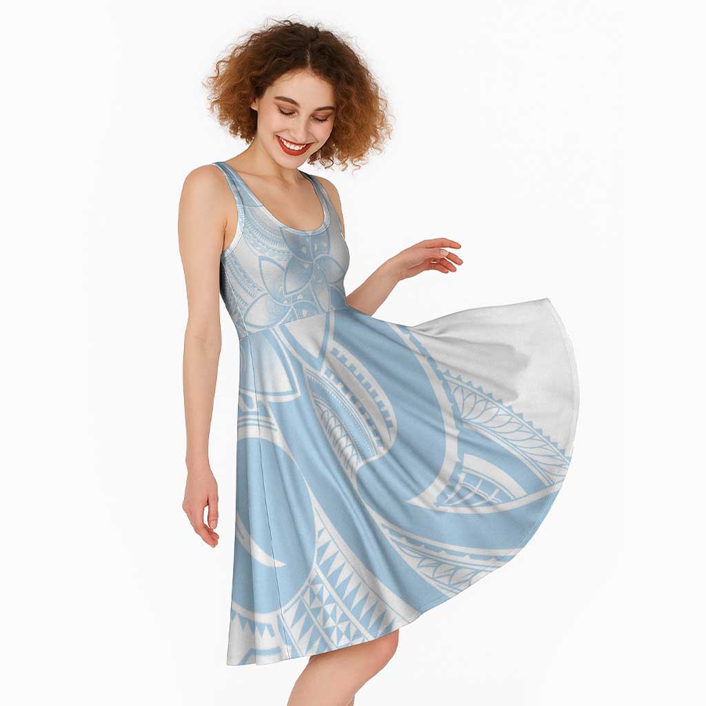 Polynesian Tribal Plumeria Lotu Tamaiti Midi Dress Pastel Sky Blue - Polynesian Pride