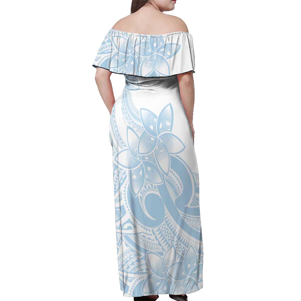 Polynesian Tribal Plumeria Lotu Tamaiti Off Shoulder Maxi Dress Pastel Sky Blue - Polynesian Pride