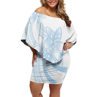 Polynesian Tribal Plumeria Lotu Tamaiti Off Shoulder Short Dress Pastel Sky Blue - Polynesian Pride