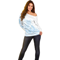 Polynesian Tribal Plumeria Lotu Tamaiti Off Shoulder Sweater Pastel Sky Blue - Polynesian Pride