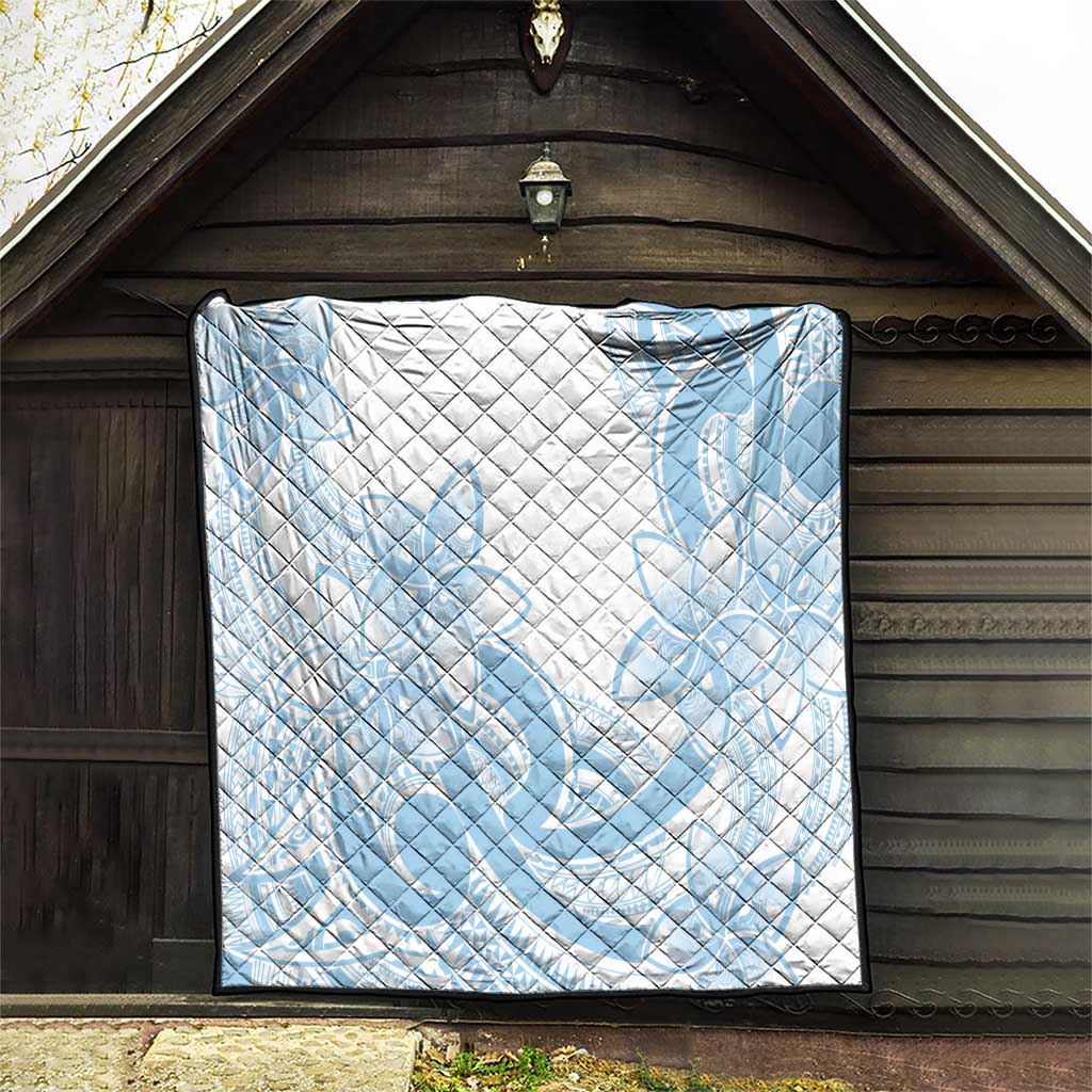 Polynesian Tribal Plumeria Lotu Tamaiti Quilt Pastel Sky Blue - Polynesian Pride