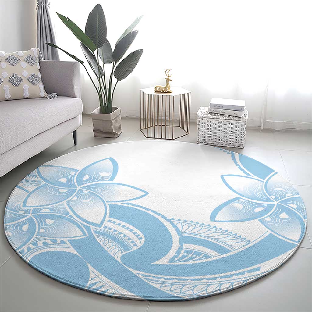 Polynesian Tribal Plumeria Lotu Tamaiti Round Carpet Pastel Sky Blue - Polynesian Pride