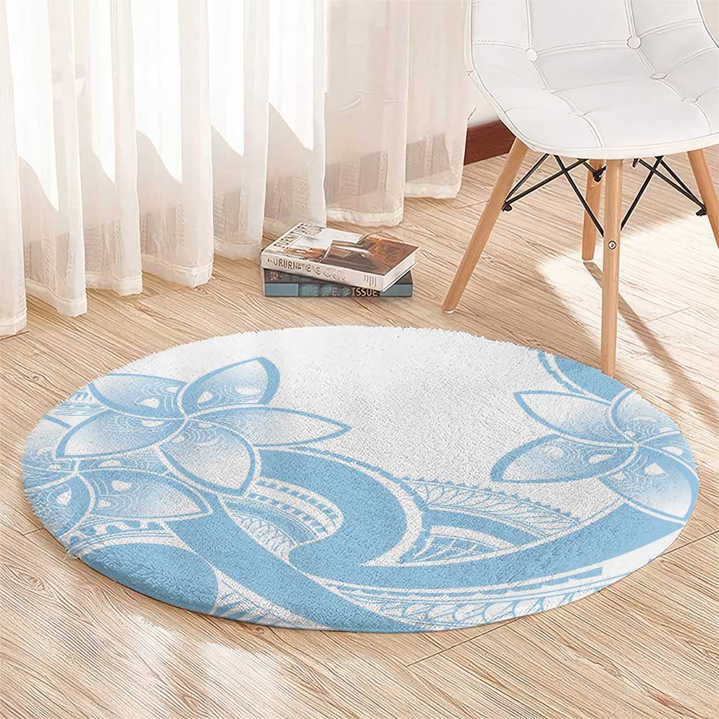 Polynesian Tribal Plumeria Lotu Tamaiti Round Carpet Pastel Sky Blue - Polynesian Pride