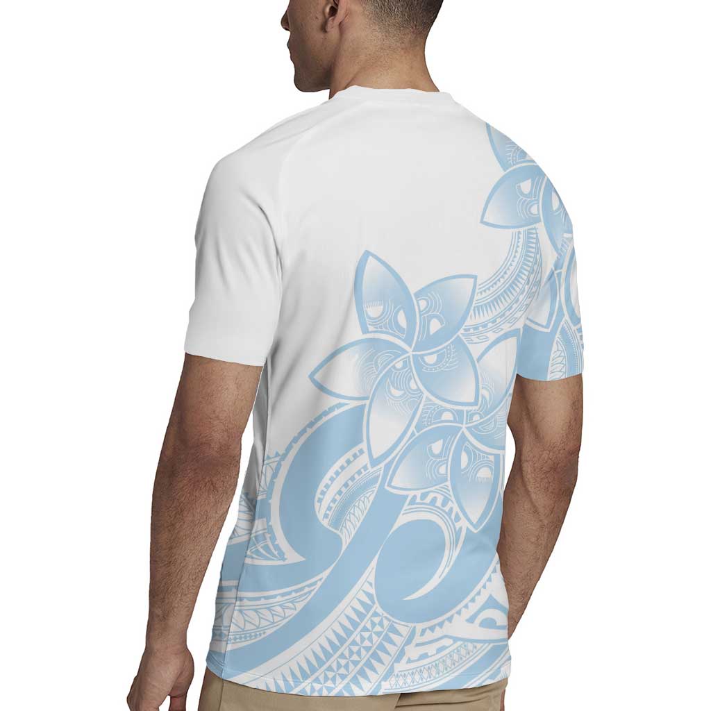 Polynesian Tribal Plumeria Lotu Tamaiti Rugby Jersey Pastel Sky Blue - Polynesian Pride