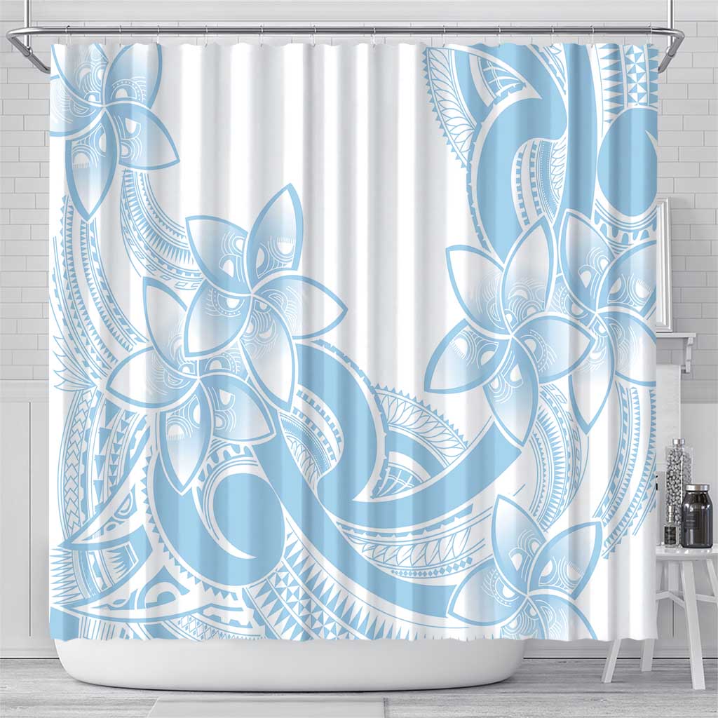 Polynesian Tribal Plumeria Lotu Tamaiti Shower Curtain Pastel Sky Blue - Polynesian Pride