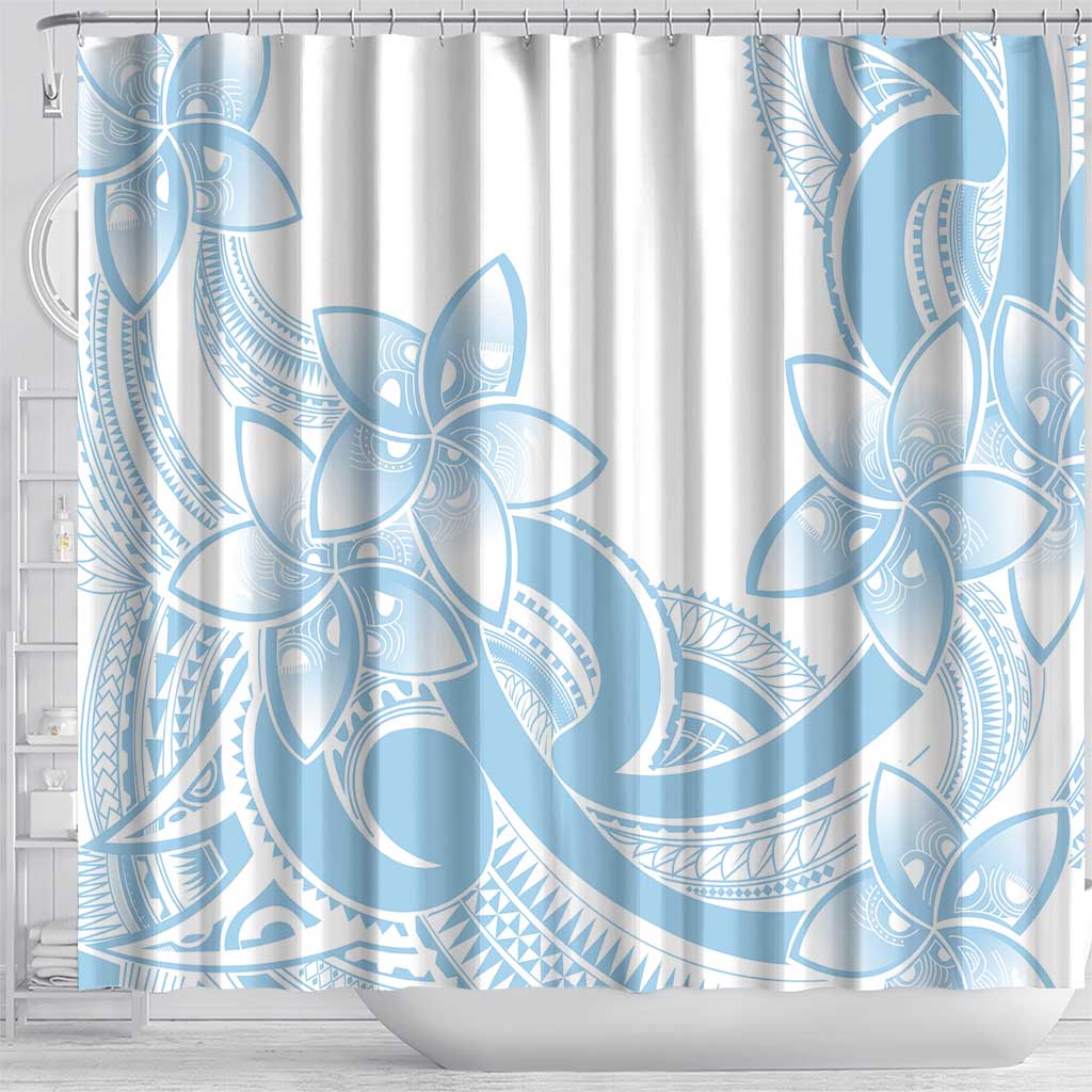 Polynesian Tribal Plumeria Lotu Tamaiti Shower Curtain Pastel Sky Blue - Polynesian Pride