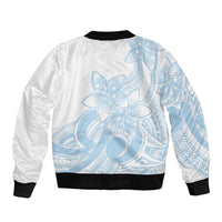 Polynesian Tribal Plumeria Lotu Tamaiti Sleeve Zip Bomber Jacket Pastel Sky Blue - Polynesian Pride