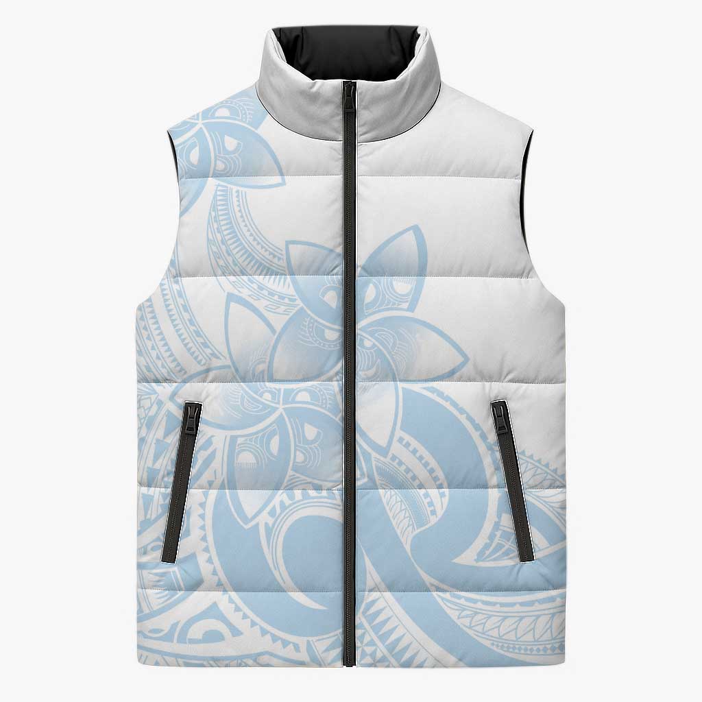Polynesian Tribal Plumeria Lotu Tamaiti Sleeveless Puffer Jacket Pastel Sky Blue - Polynesian Pride