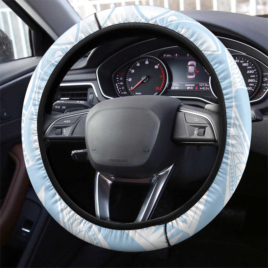 Polynesian Tribal Plumeria Lotu Tamaiti Steering Wheel Cover Pastel Sky Blue - Polynesian Pride
