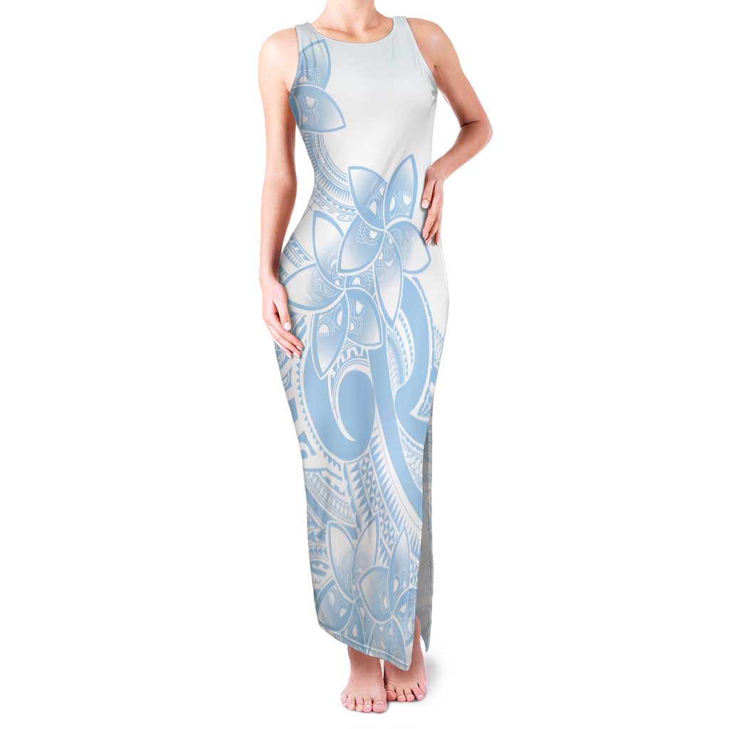 Polynesian Tribal Plumeria Lotu Tamaiti Tank Maxi Dress Pastel Sky Blue - Polynesian Pride