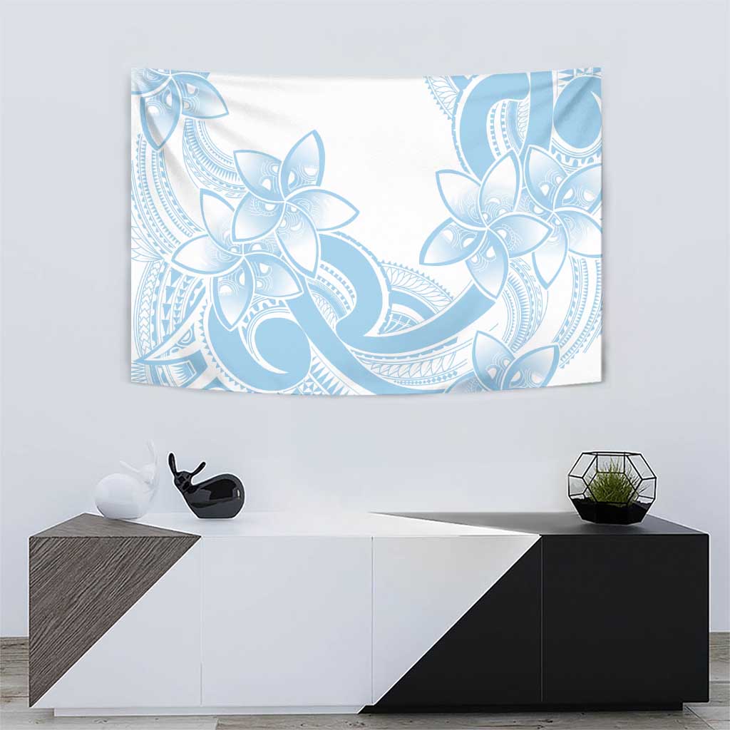 Polynesian Tribal Plumeria Lotu Tamaiti Tapestry Pastel Sky Blue - Polynesian Pride