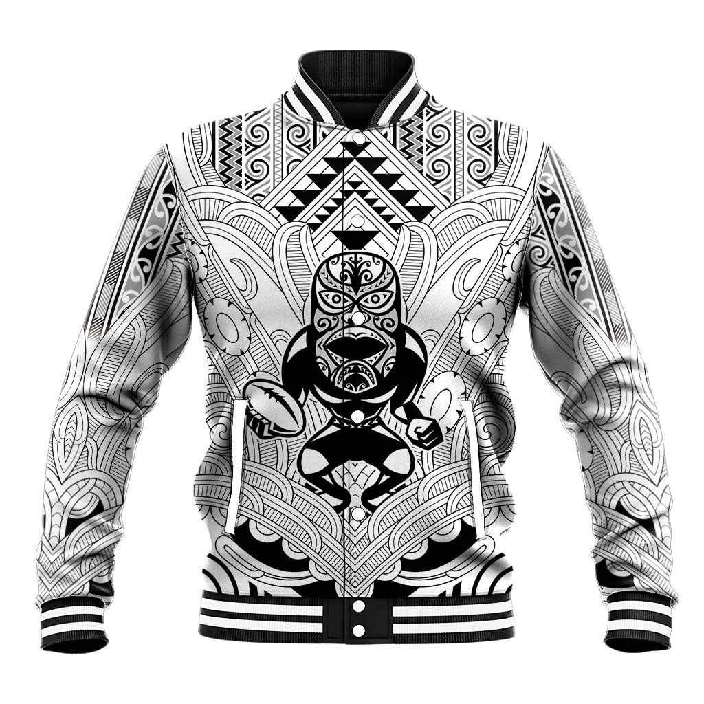 2026 Autumn Rugby Nations New Zealand Custom Baseball Jacket White Kowhaiwhai Maori Tribal Taniko Motif LT9 Unisex White - Polynesian Pride