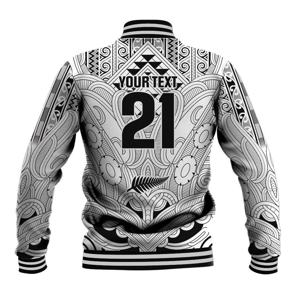2026 Autumn Rugby Nations New Zealand Custom Baseball Jacket White Kowhaiwhai Maori Tribal Taniko Motif LT9 - Polynesian Pride