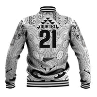 2026 Autumn Rugby Nations New Zealand Custom Baseball Jacket White Kowhaiwhai Maori Tribal Taniko Motif LT9 - Polynesian Pride