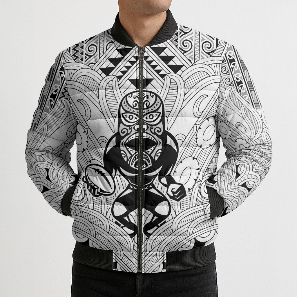 2026 Autumn Rugby Nations New Zealand Custom Bomber Puffer Jacket White Kowhaiwhai Maori Tribal Taniko Motif LT9 - Polynesian Pride