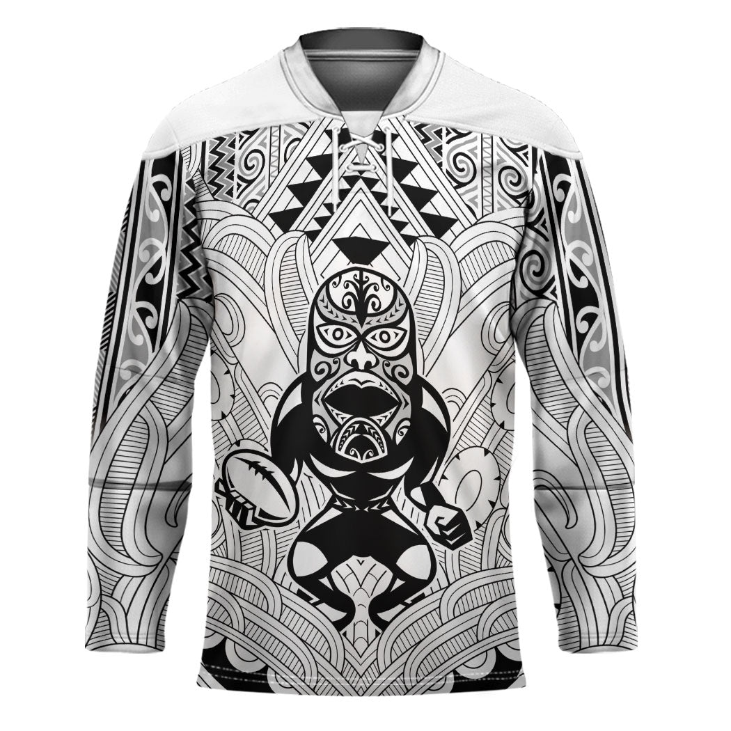 2026 Autumn Rugby Nations New Zealand Custom Hockey Jersey White Kowhaiwhai Maori Tribal Taniko Motif LT9 Unisex White - Polynesian Pride