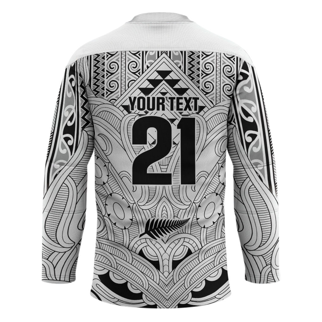 2026 Autumn Rugby Nations New Zealand Custom Hockey Jersey White Kowhaiwhai Maori Tribal Taniko Motif LT9 - Polynesian Pride