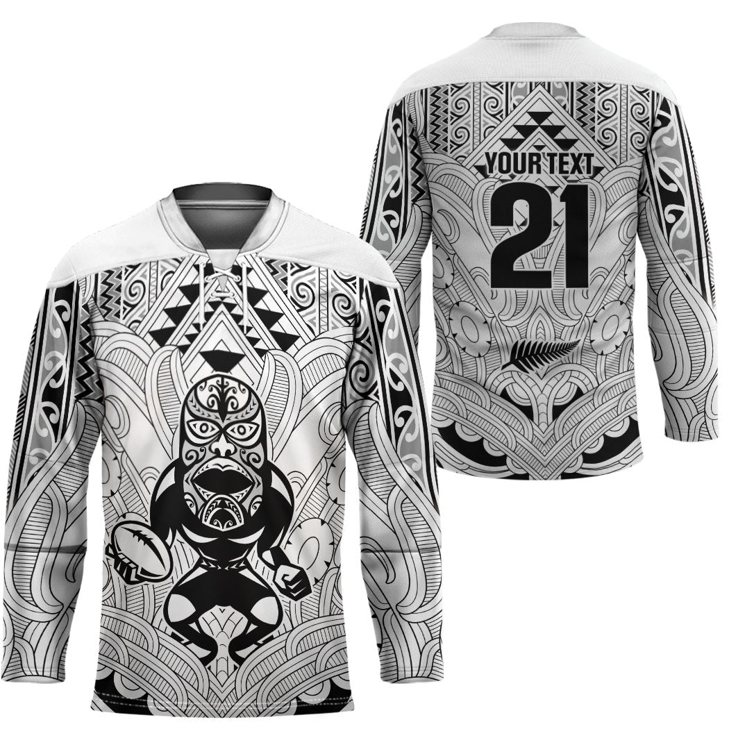 2026 Autumn Rugby Nations New Zealand Custom Hockey Jersey White Kowhaiwhai Maori Tribal Taniko Motif LT9 - Polynesian Pride
