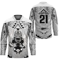 2026 Autumn Rugby Nations New Zealand Custom Hockey Jersey White Kowhaiwhai Maori Tribal Taniko Motif LT9 - Polynesian Pride