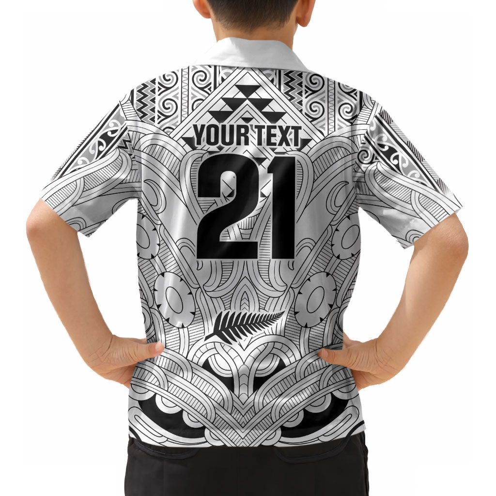2026 Autumn Rugby Nations New Zealand Custom Kid Hawaiian Shirt White Kowhaiwhai Maori Tribal Taniko Motif LT9 - Polynesian Pride