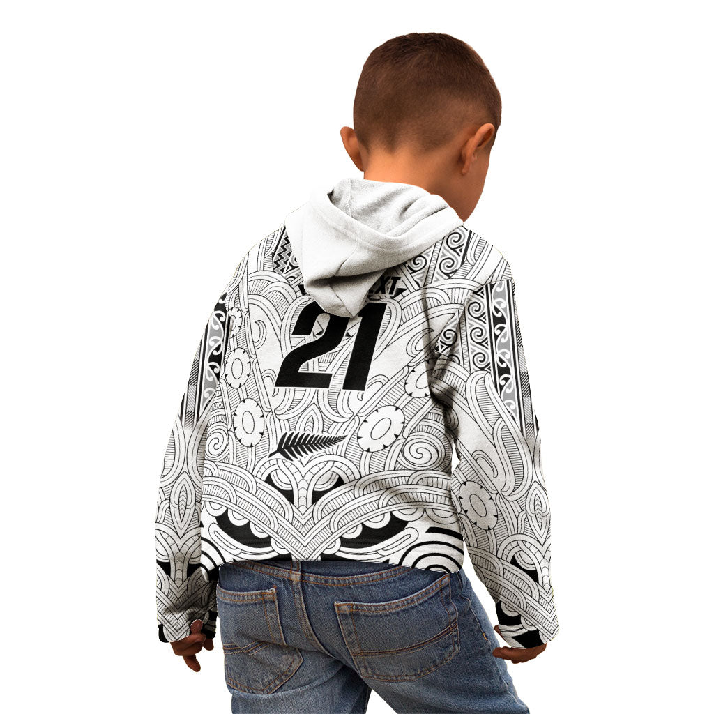 2026 Autumn Rugby Nations New Zealand Custom Kid Hoodie White Kowhaiwhai Maori Tribal Taniko Motif LT9 - Polynesian Pride