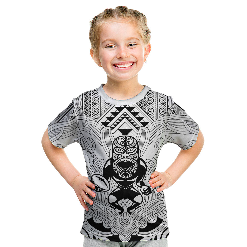 2026 Autumn Rugby Nations New Zealand Custom Kid T Shirt White Kowhaiwhai Maori Tribal Taniko Motif LT9 White - Polynesian Pride