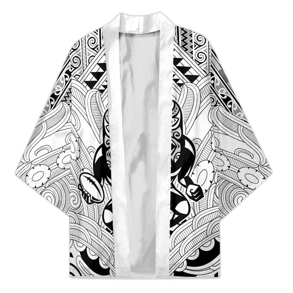 2026 Autumn Rugby Nations New Zealand Custom Kimono White Kowhaiwhai Maori Tribal Taniko Motif LT9 Unisex White - Polynesian Pride