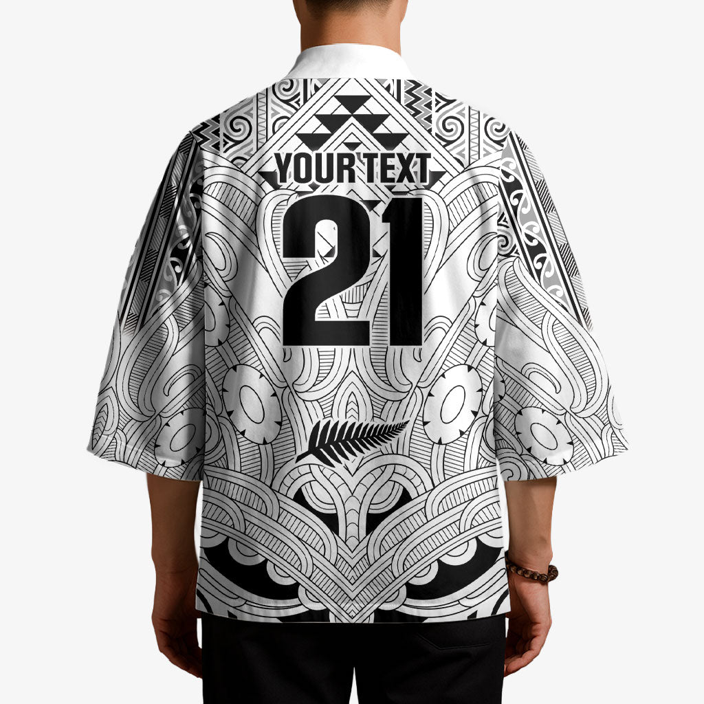 2026 Autumn Rugby Nations New Zealand Custom Kimono White Kowhaiwhai Maori Tribal Taniko Motif LT9 - Polynesian Pride