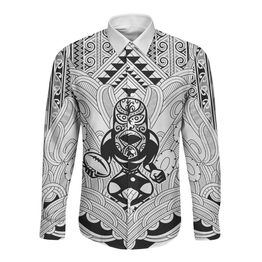 2026 Autumn Rugby Nations New Zealand Custom Long Sleeve Button Shirt White Kowhaiwhai Maori Tribal Taniko Motif LT9 Unisex White - Polynesian Pride