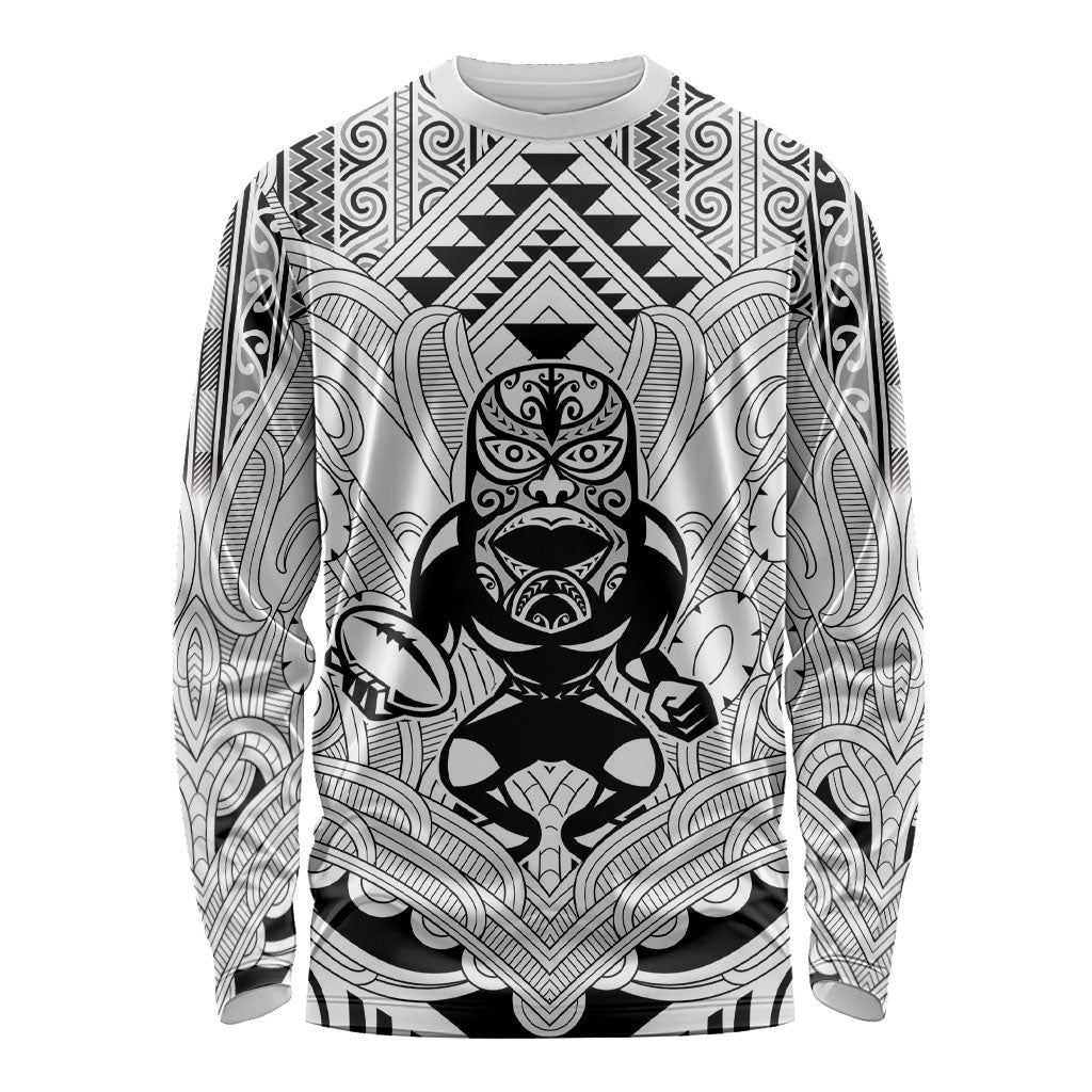 2026 Autumn Rugby Nations New Zealand Custom Long Sleeve Shirt White Kowhaiwhai Maori Tribal Taniko Motif LT9 Unisex White - Polynesian Pride