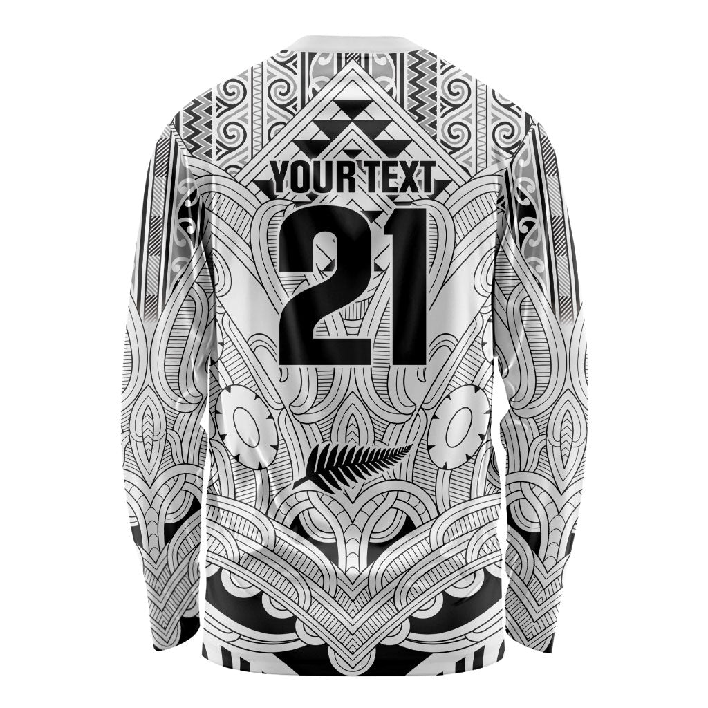 2026 Autumn Rugby Nations New Zealand Custom Long Sleeve Shirt White Kowhaiwhai Maori Tribal Taniko Motif LT9 - Polynesian Pride