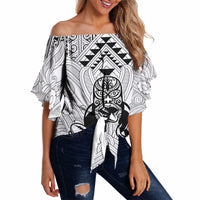 2026 Autumn Rugby Nations New Zealand Custom Off Shoulder Wrap Waist Top White Kowhaiwhai Maori Tribal Taniko Motif LT9 White - Polynesian Pride