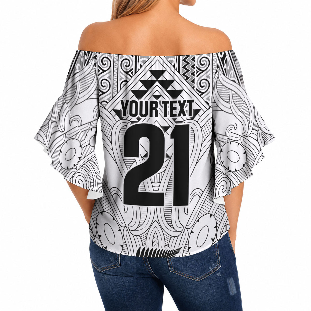 2026 Autumn Rugby Nations New Zealand Custom Off Shoulder Wrap Waist Top White Kowhaiwhai Maori Tribal Taniko Motif LT9 - Polynesian Pride