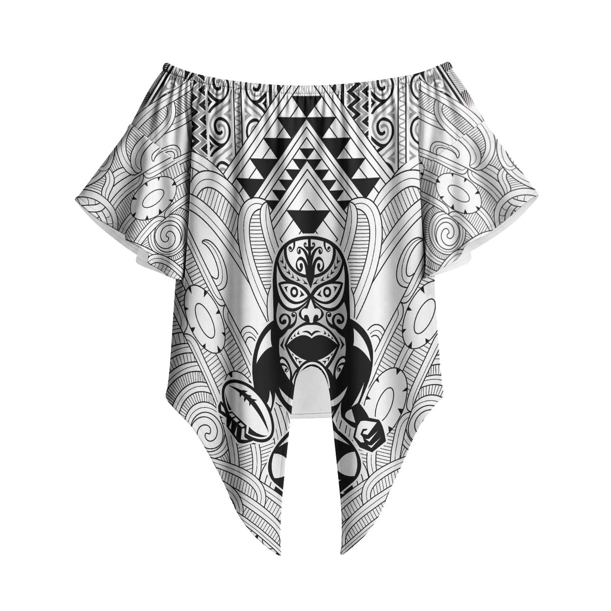 2026 Autumn Rugby Nations New Zealand Custom Off Shoulder Wrap Waist Top White Kowhaiwhai Maori Tribal Taniko Motif LT9 - Polynesian Pride