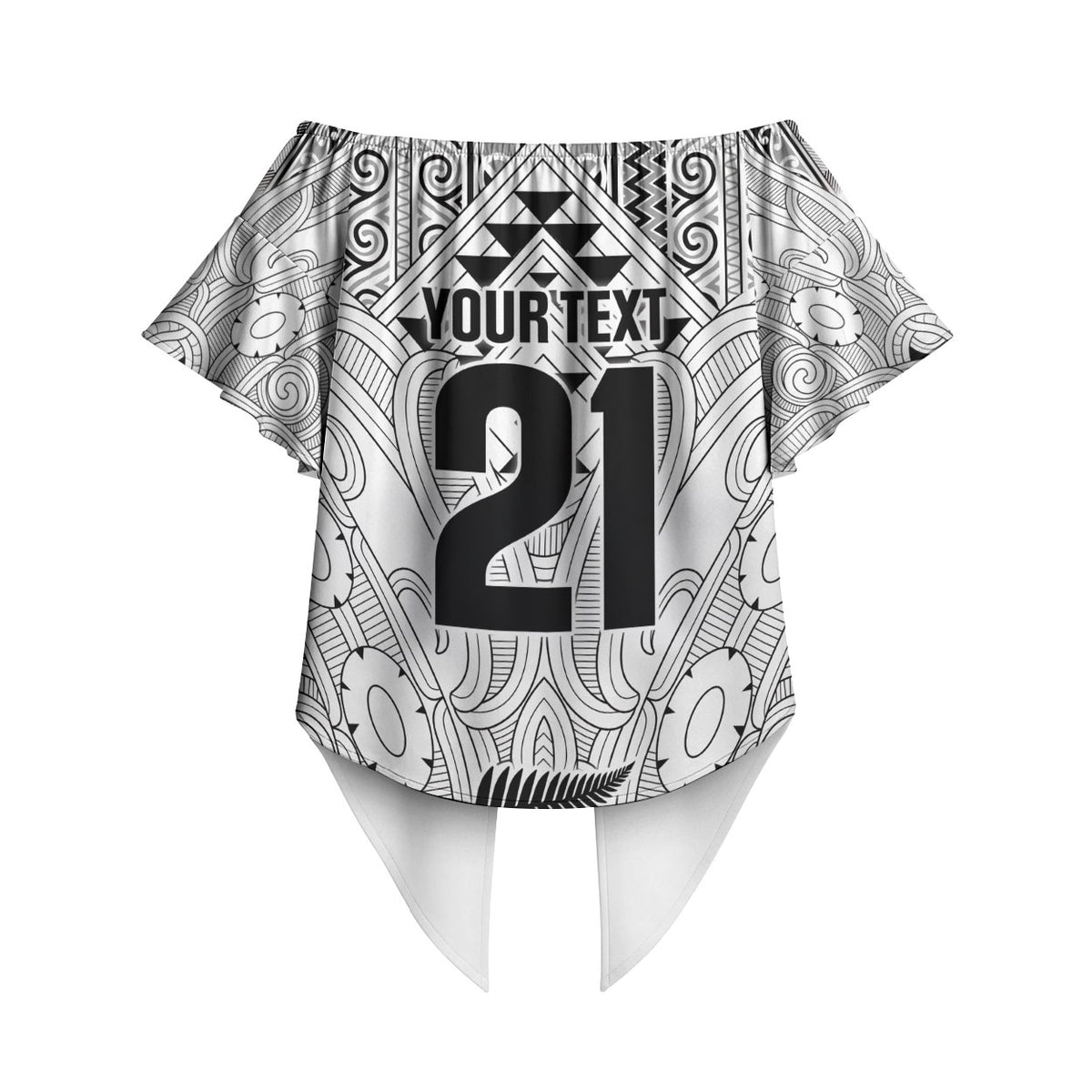 2026 Autumn Rugby Nations New Zealand Custom Off Shoulder Wrap Waist Top White Kowhaiwhai Maori Tribal Taniko Motif LT9 - Polynesian Pride