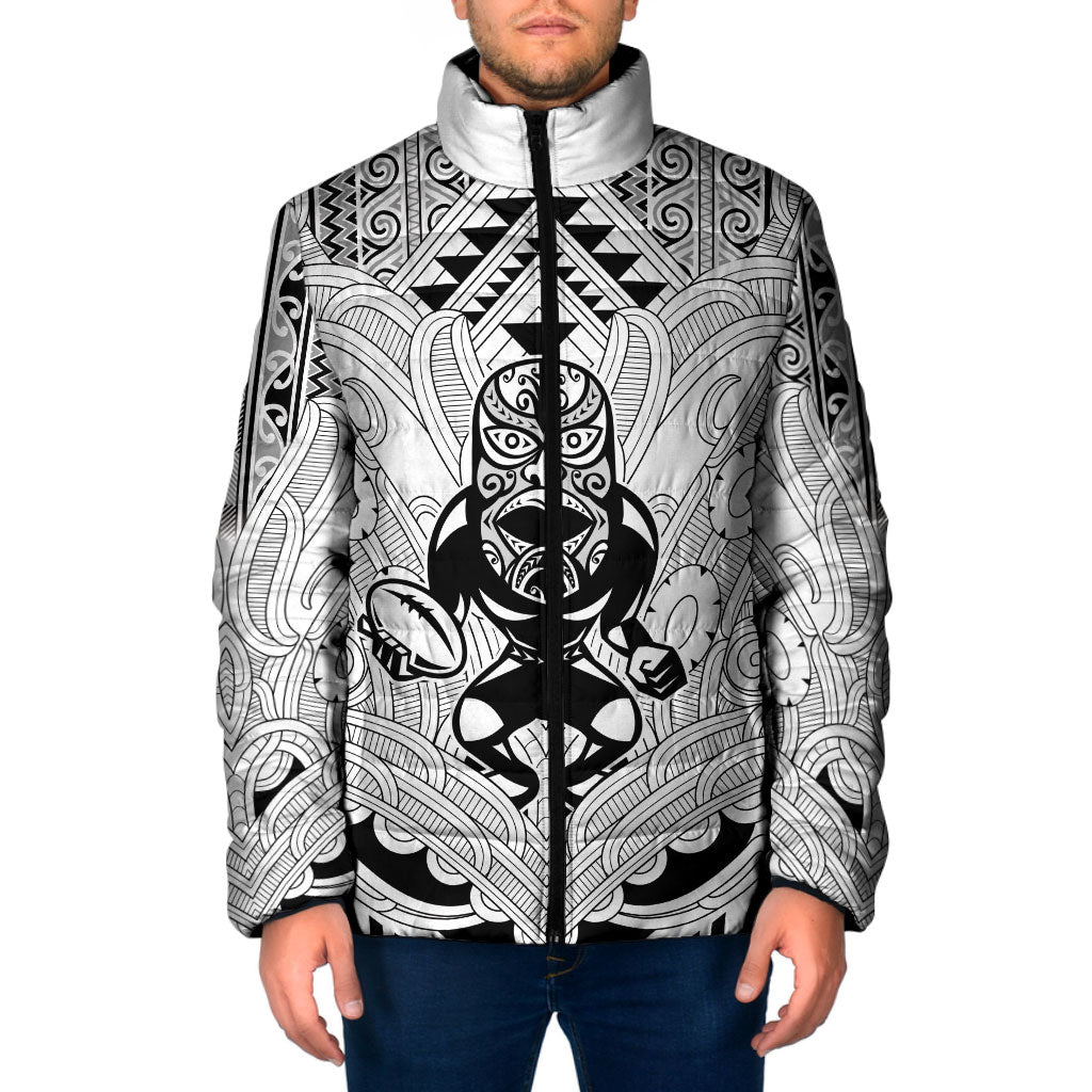 2026 Autumn Rugby Nations New Zealand Custom Padded Jacket White Kowhaiwhai Maori Tribal Taniko Motif LT9 Men White - Polynesian Pride