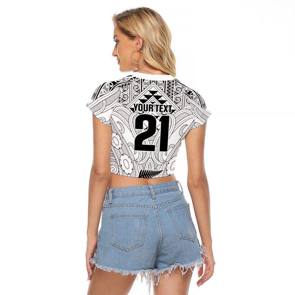 2026 Autumn Rugby Nations New Zealand Custom Raglan Cropped T Shirt White Kowhaiwhai Maori Tribal Taniko Motif LT9 - Polynesian Pride