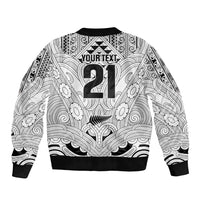 2026 Autumn Rugby Nations New Zealand Custom Sleeve Zip Bomber Jacket White Kowhaiwhai Maori Tribal Taniko Motif LT9 - Polynesian Pride