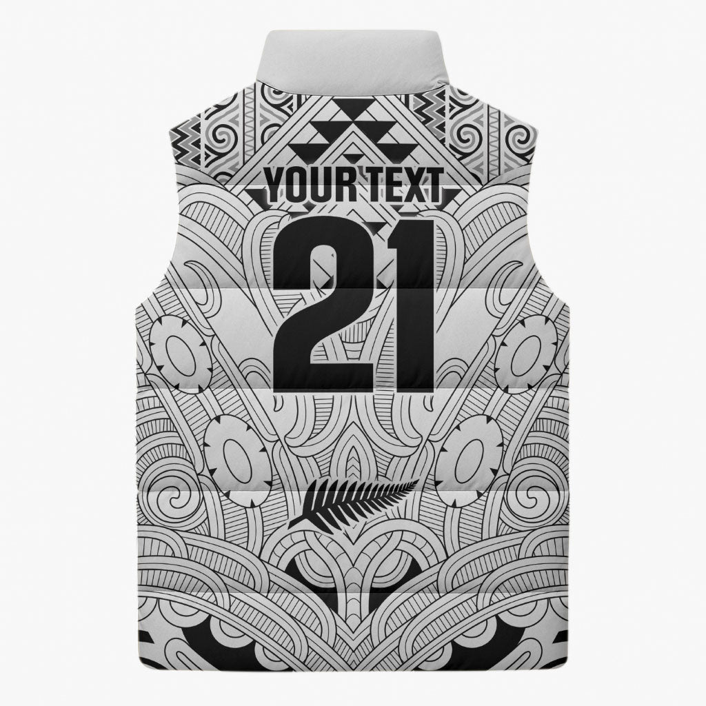 2026 Autumn Rugby Nations New Zealand Custom Sleeveless Puffer Jacket White Kowhaiwhai Maori Tribal Taniko Motif LT9 - Polynesian Pride