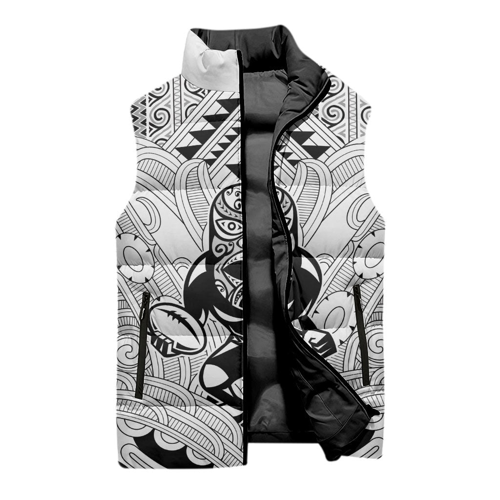 2026 Autumn Rugby Nations New Zealand Custom Sleeveless Puffer Jacket White Kowhaiwhai Maori Tribal Taniko Motif LT9 - Polynesian Pride