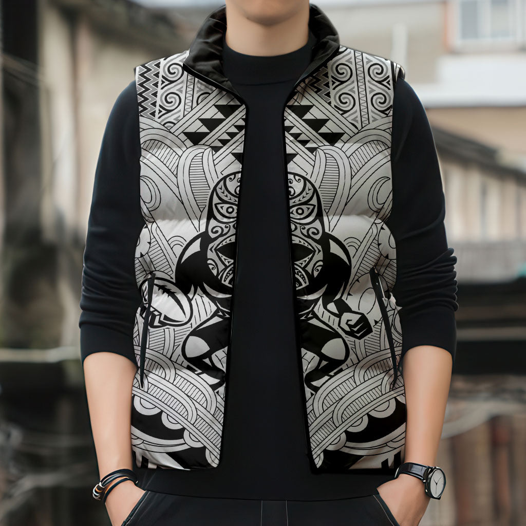 2026 Autumn Rugby Nations New Zealand Custom Sleeveless Puffer Jacket White Kowhaiwhai Maori Tribal Taniko Motif LT9 - Polynesian Pride