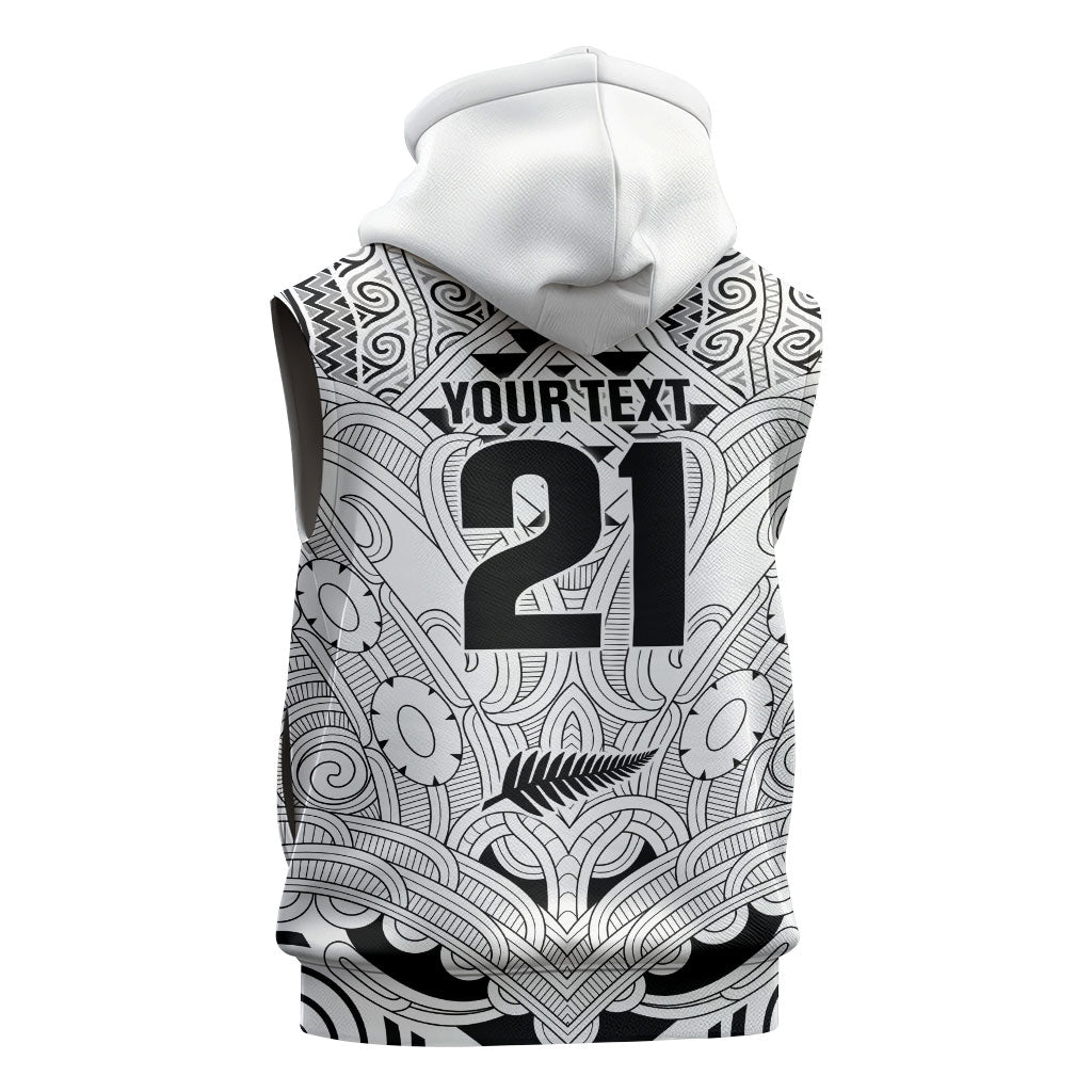 2026 Autumn Rugby Nations New Zealand Custom Sleeveless Zip Hoodie White Kowhaiwhai Maori Tribal Taniko Motif LT9 - Polynesian Pride