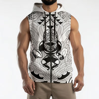2026 Autumn Rugby Nations New Zealand Custom Sleeveless Zip Hoodie White Kowhaiwhai Maori Tribal Taniko Motif LT9 - Polynesian Pride