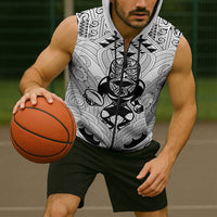 2026 Autumn Rugby Nations New Zealand Custom Sleeveless Zip Hoodie White Kowhaiwhai Maori Tribal Taniko Motif LT9 - Polynesian Pride