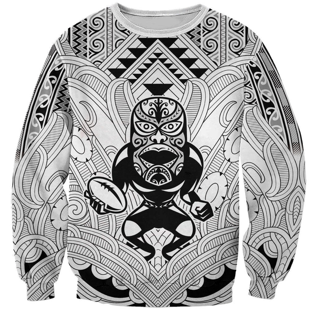 2026 Autumn Rugby Nations New Zealand Custom Sweatshirt White Kowhaiwhai Maori Tribal Taniko Motif LT9 Unisex White - Polynesian Pride