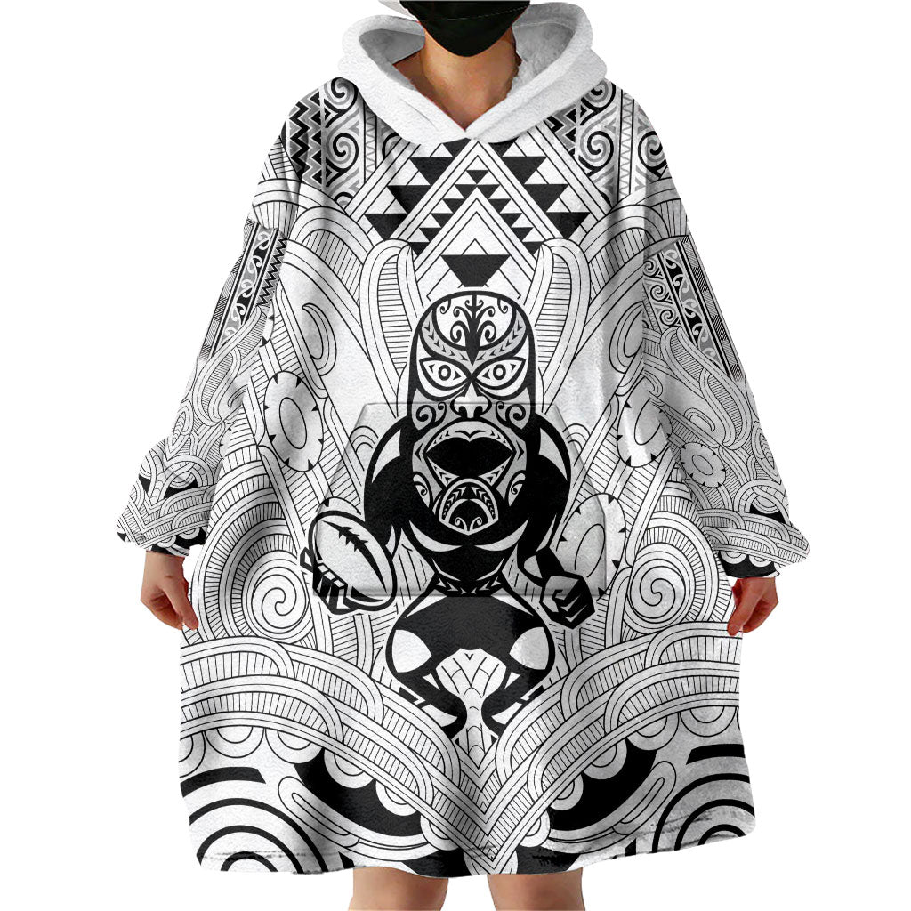 2026 Autumn Rugby Nations New Zealand Custom Wearable Blanket Hoodie White Kowhaiwhai Maori Tribal Taniko Motif LT9 - Polynesian Pride
