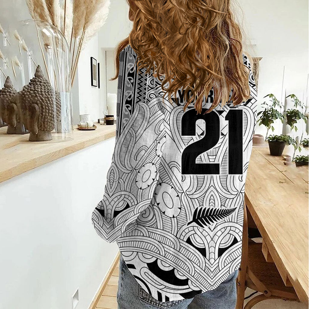 2026 Autumn Rugby Nations New Zealand Custom Women Casual Shirt White Kowhaiwhai Maori Tribal Taniko Motif LT9 - Polynesian Pride