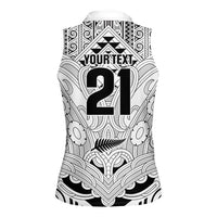 2026 Autumn Rugby Nations New Zealand Custom Women Sleeveless Polo Shirt White Kowhaiwhai Maori Tribal Taniko Motif LT9 - Polynesian Pride