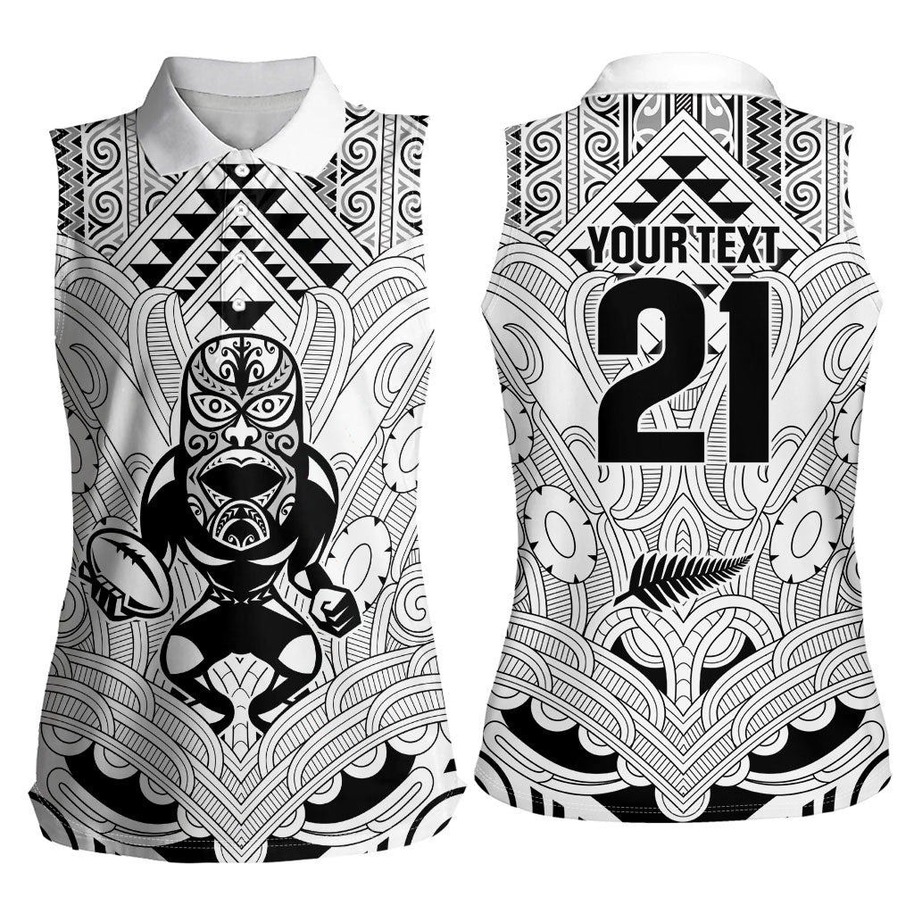 2026 Autumn Rugby Nations New Zealand Custom Women Sleeveless Polo Shirt White Kowhaiwhai Maori Tribal Taniko Motif LT9 - Polynesian Pride